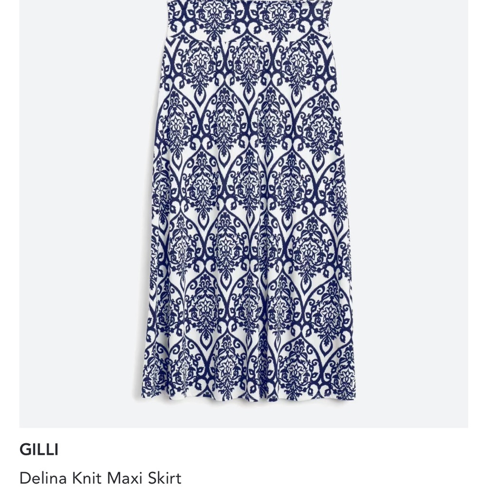 Navy and white printed maxi skirt